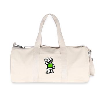 Mascot: Waving Bear in Green Shirt - Recycled Canvas Sports Bag by Stanley/Stella - natural - Front