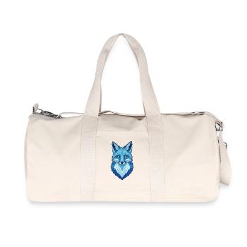 Blauer Geometrischer Wolfkopf - Recycelte Canvas-Sporttasche von Stanley/Stella - Naturweiß - Vorne