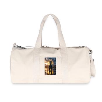 Dino am Sunset Shore - Recycelte Canvas-Sporttasche von Stanley/Stella - Naturweiß - Vorne