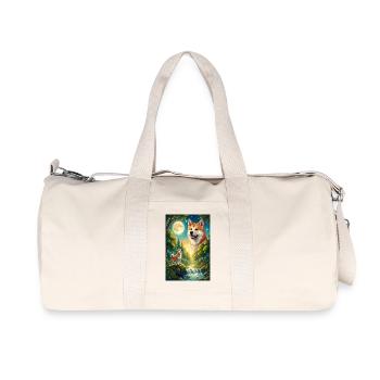 Howling to the Moon Meme Animal Dog Akita Inu - Recycled Canvas Sports Bag by Stanley/Stella - natural - Front