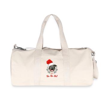 Tête de staffie noir avec bonnet de père Noël - Sac de sport en toile recyclée Stanley/Stella - blanc naturel - Devant