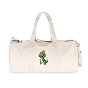 Cute Dinosaur with Party Hat - Fun and Playful - Recycled Canvas Sports Bag by Stanley/Stella - natural - Front