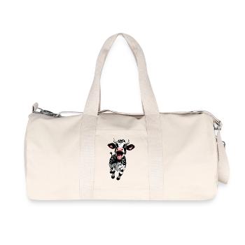 Fröhliches Kälbchen Kalb Lustiges Bauernhofmotiv - Recycelte Canvas-Sporttasche von Stanley/Stella - Naturweiß - Vorne
