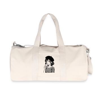 Femme française avec croissant - Sac de sport en toile recyclée Stanley/Stella - blanc naturel - Devant