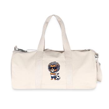 Cooler Löwe Fußballspieler Cartoon Sportliebhaber - Recycelte Canvas-Sporttasche von Stanley/Stella - Naturweiß - Vorne