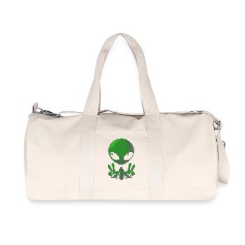 Pixel grünes Alien-Friedenszeichen - Recycelte Canvas-Sporttasche von Stanley/Stella - Naturweiß - Vorne