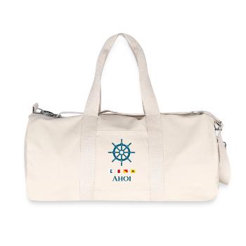 Ahoi Maritimes Steuerrad Signalflaggen Design - Recycelte Canvas-Sporttasche von Stanley/Stella - Naturweiß - Vorne