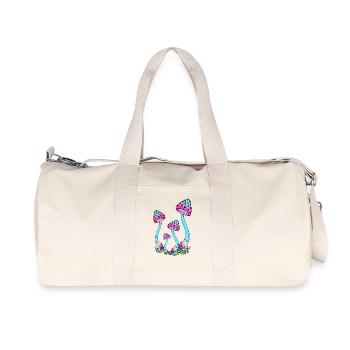 Neon-colored mushrooms, psychedelic mushroom art - Recycled Canvas Sports Bag by Stanley/Stella - natural - Front