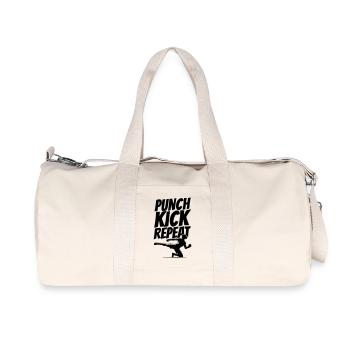 Kickboxer Graphic with Punch Kick Repeat Text - Recycled Canvas Sports Bag by Stanley/Stella - natural - Front