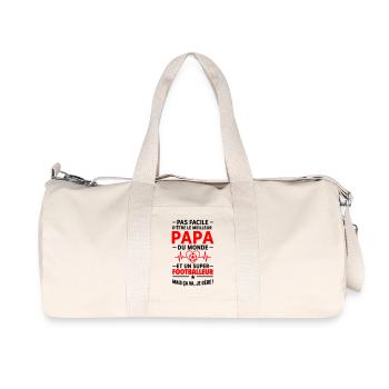 Herz + Fußball – Super Papa Fußballer - Recycelte Canvas-Sporttasche von Stanley/Stella - Naturweiß - Vorne