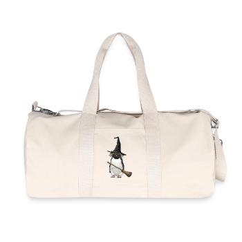 Funny Halloween Penguin Witch with Broom Cartoon - Recycled Canvas Sports Bag by Stanley/Stella - natural - Front