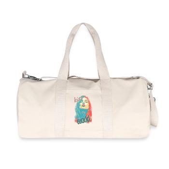 Kiss the World Pop Art Girl Portrait - Recycled Canvas Sports Bag by Stanley/Stella - natural - Front