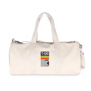 Autocollant rétro pour cassette vidéo VHS vintage T-120 - Sac de sport en toile recyclée Stanley/Stella - blanc naturel - Devant