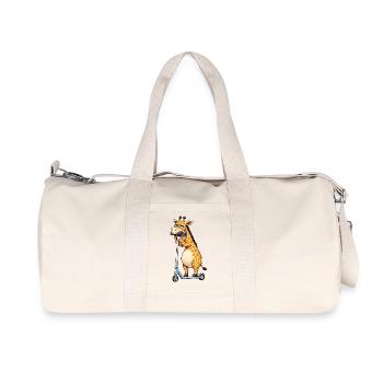 Cute Giraffe Alone Boring Scooter Cartoon - Recycled Canvas Sports Bag by Stanley/Stella - natural - Front