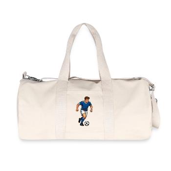 Blauer Karikatur-Fußballer im Sprint - Recycelte Canvas-Sporttasche von Stanley/Stella - Naturweiß - Vorne