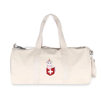 Licorne filles Enfants Suisse Drapeau Poche poitrine - Sac de sport en toile recyclée Stanley/Stella - blanc naturel - Devant