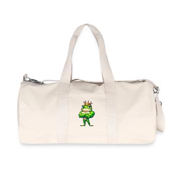Ein Cooler Starker grüner Frosch mit Krone König - Recycelte Canvas-Sporttasche von Stanley/Stella - Naturweiß - Vorne