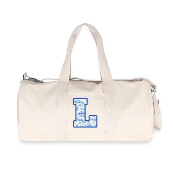 Lettre l chinoiserie bleu - Sac de sport en toile recyclée Stanley/Stella - blanc naturel - Devant