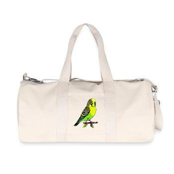 Neon Yellow-green Budgie Bird Sitting on Branch - Recycled Canvas Sports Bag by Stanley/Stella - natural - Front
