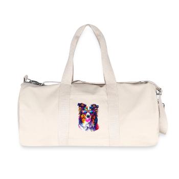 Colorful Sheltie with sunglasses and bubblegum - Recycled Canvas Sports Bag by Stanley/Stella - natural - Front