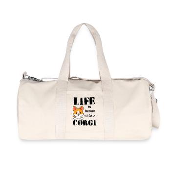Life_is_better_with_corgi - Sac de sport en toile recyclée Stanley/Stella - blanc naturel - Devant