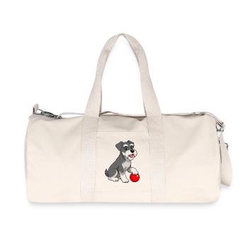 Image joyeuse d’un schnauzer avec une balle rouge - Sac de sport en toile recyclée Stanley/Stella - blanc naturel - Devant