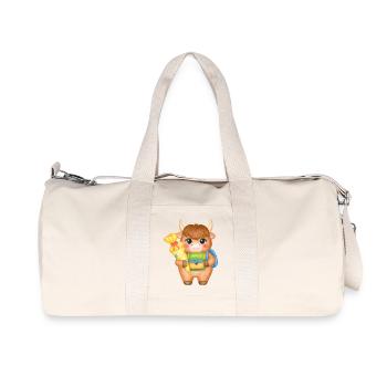 Vache Highland avec cône d’école et sacoche – École - Sac de sport en toile recyclée Stanley/Stella - blanc naturel - Devant
