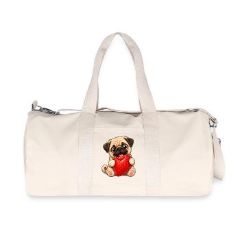 Süßer Mops im Sommer mit Erdbeeren Cartoon - Recycelte Canvas-Sporttasche von Stanley/Stella - Naturweiß - Vorne