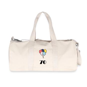 70. 70 JAHRE. 70-JÄHRIGES JUBILÄUM. 70-JÄHRIGES JUBILÄUM. - Recycelte Canvas-Sporttasche von Stanley/Stella - Naturweiß - Vorne