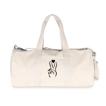 Main avec signe de paix et coeur N/B - Sac de sport en toile recyclée Stanley/Stella - blanc naturel - Devant