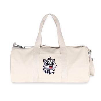 Kawaii Raccoon Cartoon Joy Cute Fun Kids - Recycled Canvas Sports Bag by Stanley/Stella - natural - Front