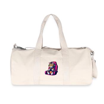Retro Gamer Cat with Headset and Controller - Recycled Canvas Sports Bag by Stanley/Stella - natural - Front