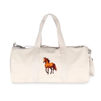 brown horse drawing graphic great horse motif - Recycled Canvas Sports Bag by Stanley/Stella - natural - Front