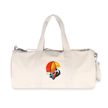 Motif surfeur de vagues rouges de coucher de soleil sur planche de surf - Sac de sport en toile recyclée Stanley/Stella - blanc naturel - Devant