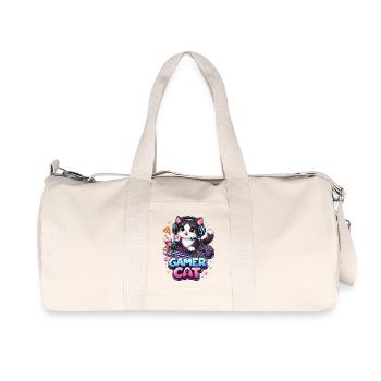 Gamer Cat - Kawaii Katze mit Headset & Tastatur - Recycelte Canvas-Sporttasche von Stanley/Stella - Naturweiß - Vorne