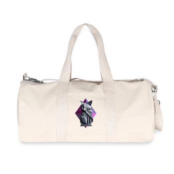 Graue Katze Origami Stil Vorderseite - Recycelte Canvas-Sporttasche von Stanley/Stella - Naturweiß - Vorne