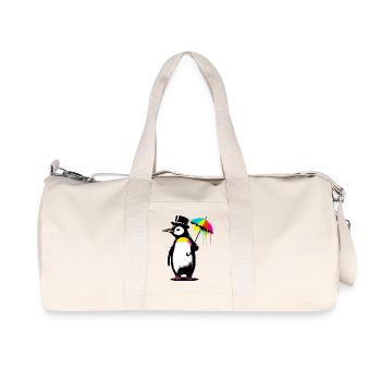 Pingouin avec chapeau et parapluie pour la pluie - Sac de sport en toile recyclée Stanley/Stella - blanc naturel - Devant