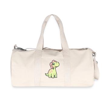 Happy Yellow Dinosaur with Pink Polka Dots - Recycled Canvas Sports Bag by Stanley/Stella - natural - Front