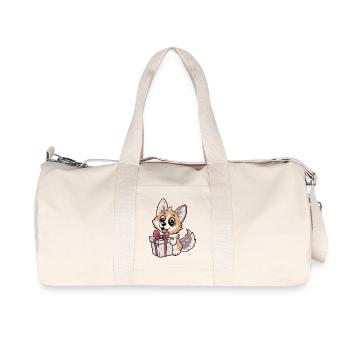 Cute wolf unwrapping gift - Recycled Canvas Sports Bag by Stanley/Stella - natural - Front