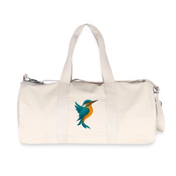 Stilisierter Eisvogel-elegante Form in Blau-Orange - Recycelte Canvas-Sporttasche von Stanley/Stella - Naturweiß - Vorne