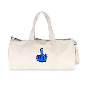 Middle Finger Stinky Finger Design Blue Used - Recycled Canvas Sports Bag by Stanley/Stella - natural - Front