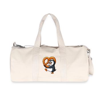 Grim Penguin with Pretzel Bavarian Funny Car - Recycled Canvas Sports Bag by Stanley/Stella - natural - Front