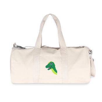 Grüner Dino Cartoon Motiv - Recycelte Canvas-Sporttasche von Stanley/Stella - Naturweiß - Vorne