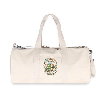 Be Humble Be Kind Frog on Bicycle - Recycled Canvas Sports Bag by Stanley/Stella - natural - Front