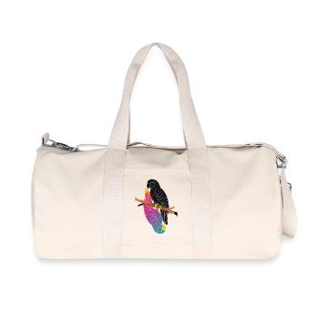 Zwei Papageien auf Ast Cartoon Design - Recycelte Canvas-Sporttasche von Stanley/Stella - Naturweiß - Vorne