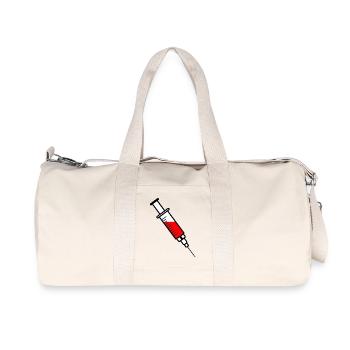 Vaccination syringe with red liquid drug - Recycled Canvas Sports Bag by Stanley/Stella - natural - Front