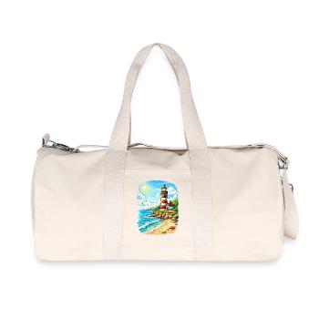 Leuchtturm am sonnigen Küstenstrand - Recycelte Canvas-Sporttasche von Stanley/Stella - Naturweiß - Vorne