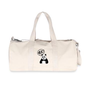 Talkative Panda in Black and White Cartoon - Recycled Canvas Sports Bag by Stanley/Stella - natural - Front