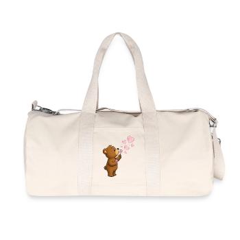 Petit ours mignon avec motif de bulles de savon en forme de cœur - Sac de sport en toile recyclée Stanley/Stella - blanc naturel - Devant