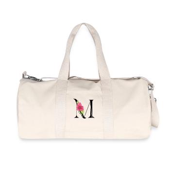 Eleganter Buchstabe 'M' mit Blumen - Recycelte Canvas-Sporttasche von Stanley/Stella - Naturweiß - Vorne